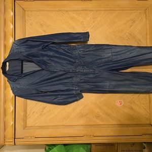 Zara Z1975 Distressed Chambray Dark Denim Jumpsuit. Size small